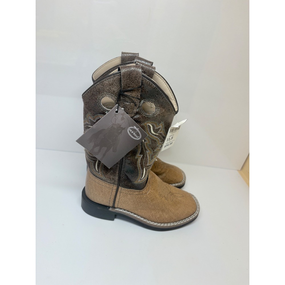 Old West Kids Boys 11.5D Toddler Tan Brown Wide Square Toe Cowboy Boots